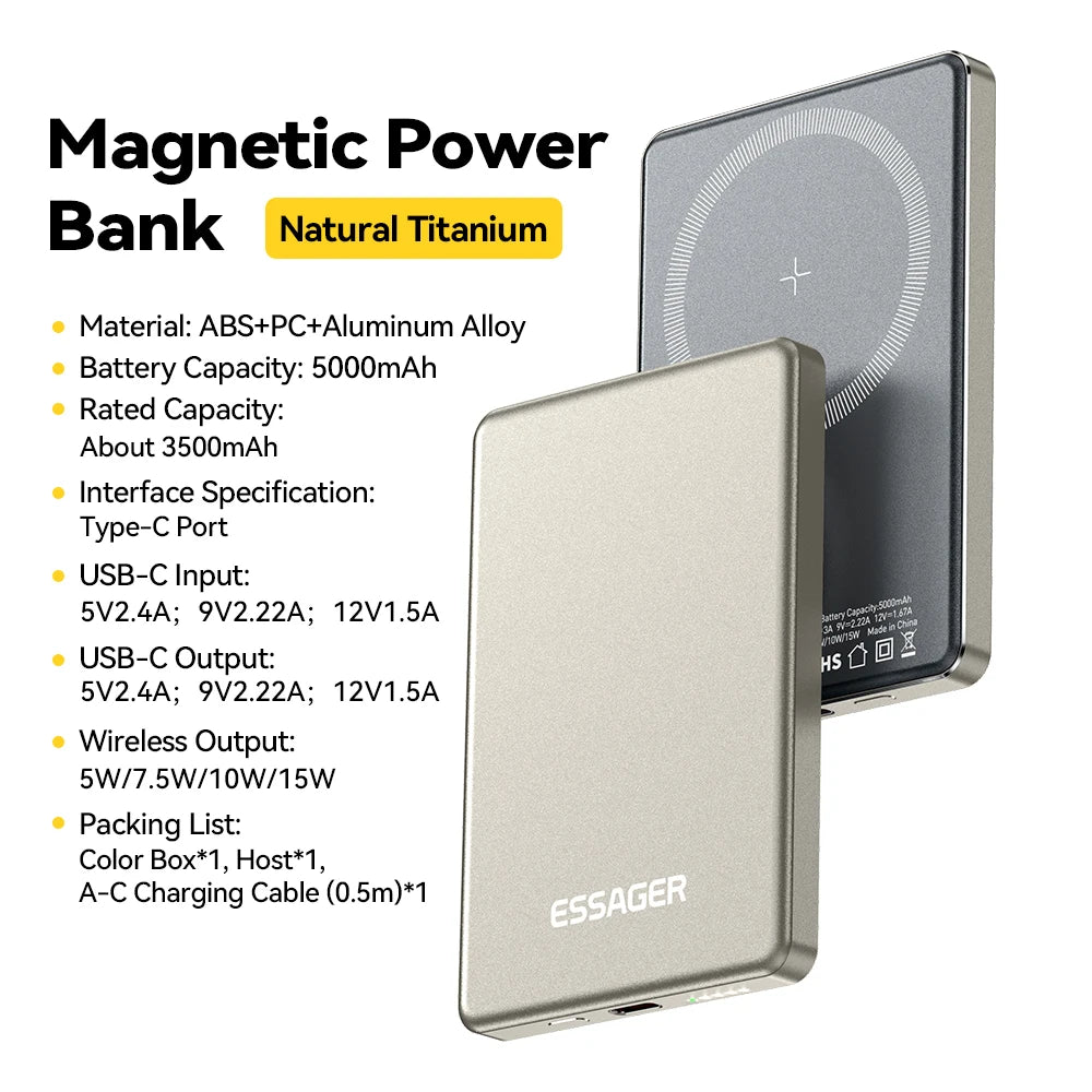 Essager Thin Wireless Power Bank Magnetic 20W 5000mAh