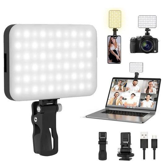 60 LED Rechargeable Video Light Fill Light Kit by Golixy with tripod, USB cable, mounts, for smartphone, camera, and laptop