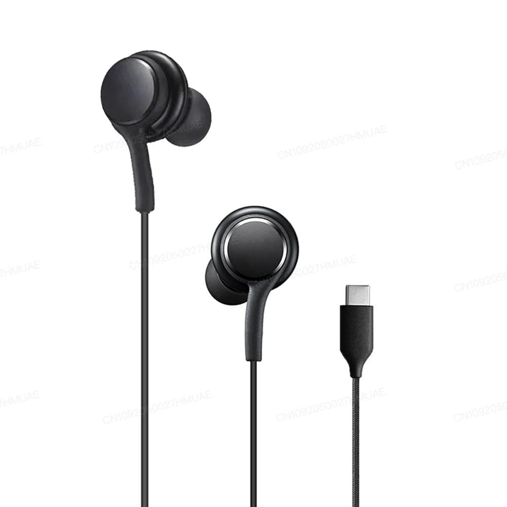 Black wired Type-C earphones with ergonomic in-ear design