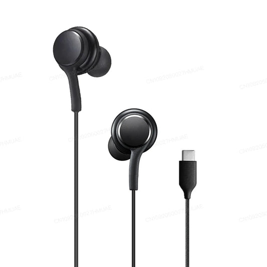 Black wired Type-C earphones with ergonomic in-ear design