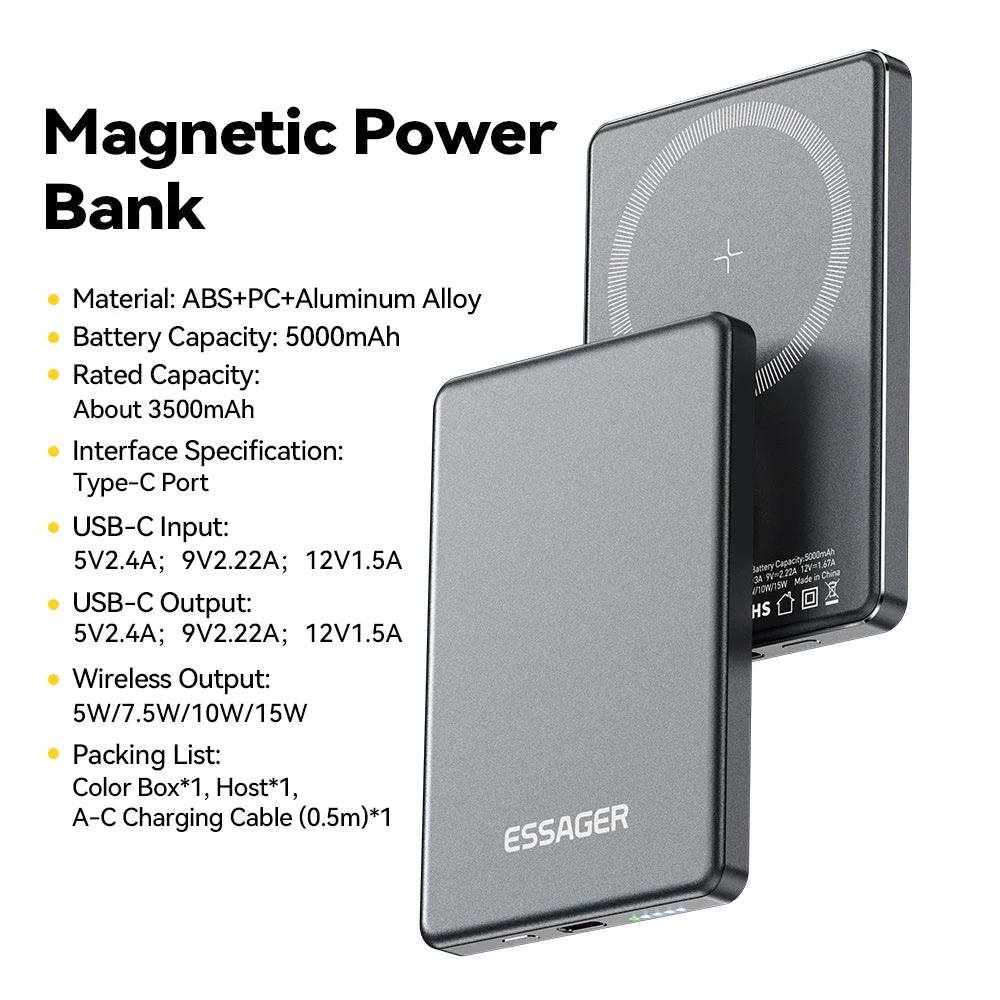 Essager Thin Wireless Power Bank Magnetic 20W 5000mAh