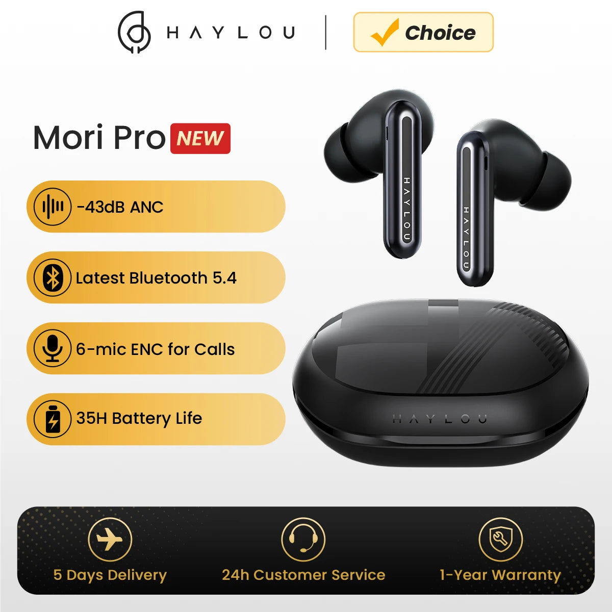 Mori Pro Bluetooth 5.4 Earphones -43dB ANC