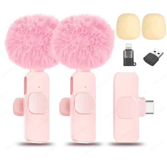 Wireless Microphone Dual Set in Pink with Noise Reduction Accessories by Golixy - Perfect for Vlogging and Interviews - Free Shipping