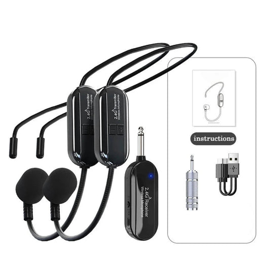Dual wireless microphone set with receiver and full accessories – perfect for podcasting and live recording