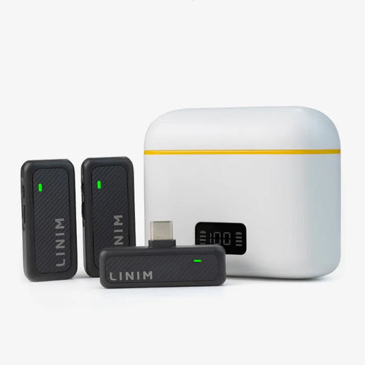 LINIM dual wireless microphone set with compact charging case – perfect for smartphones and outdoor recording