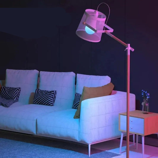 Smart bulb RGB lighting effect in modern living room – colorful ambient light for cozy atmosphere